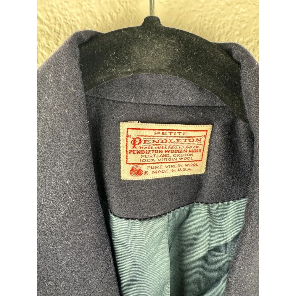 VTG Pendleton Petite Blazer Navy Blue 100% Virgin Wool Single Button Made‎ USA 8